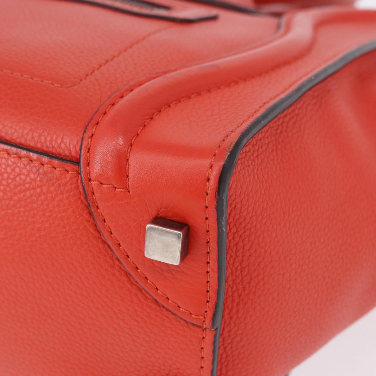 CELINE Luggage Micro Shopper Hand Bag Leather Red Silver Auth 192740A
