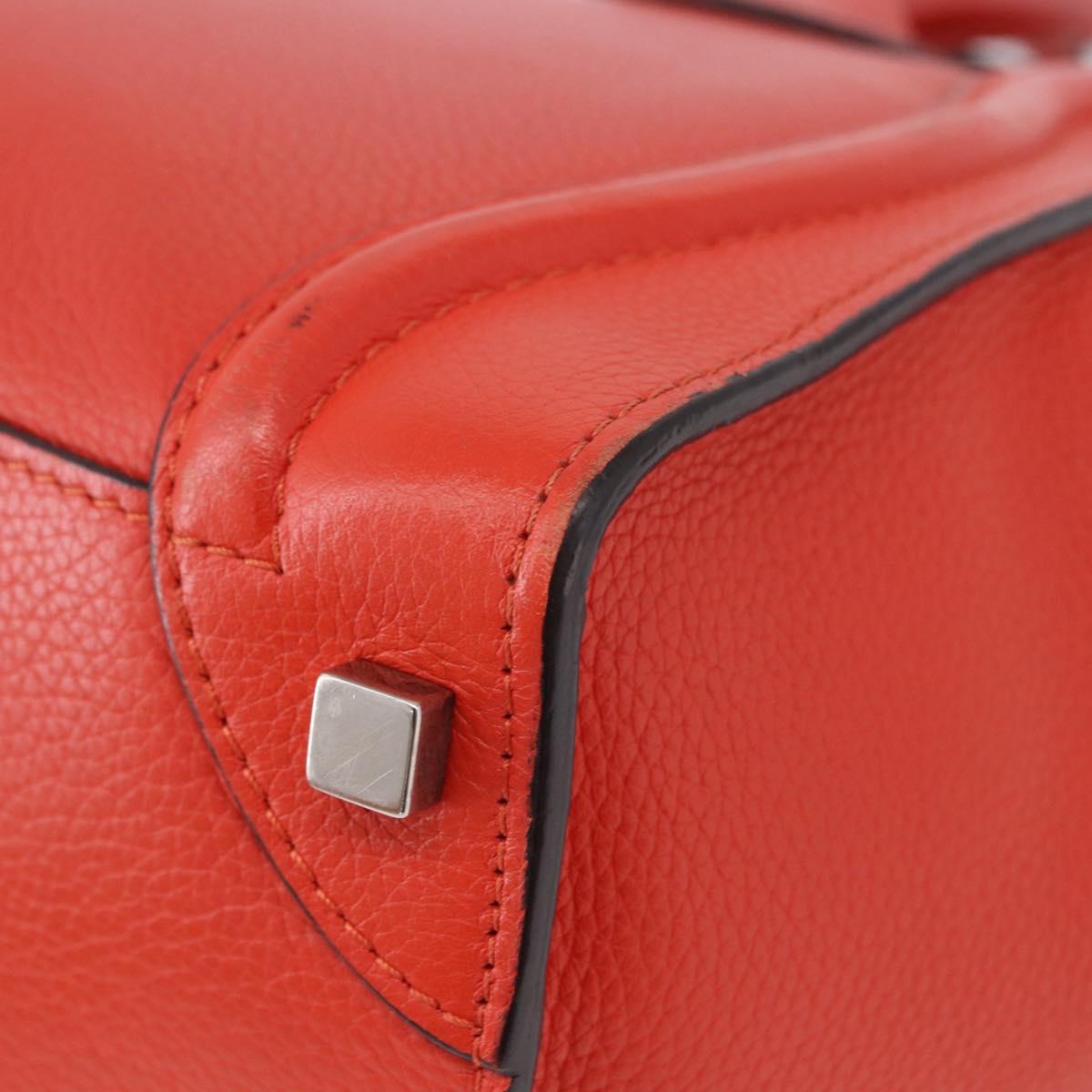 CELINE Luggage Micro Shopper Hand Bag Leather Red Silver Auth 192740A