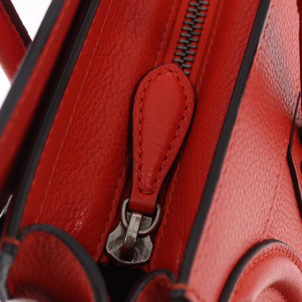 CELINE Luggage Micro Shopper Hand Bag Leather Red Silver Auth 192740A