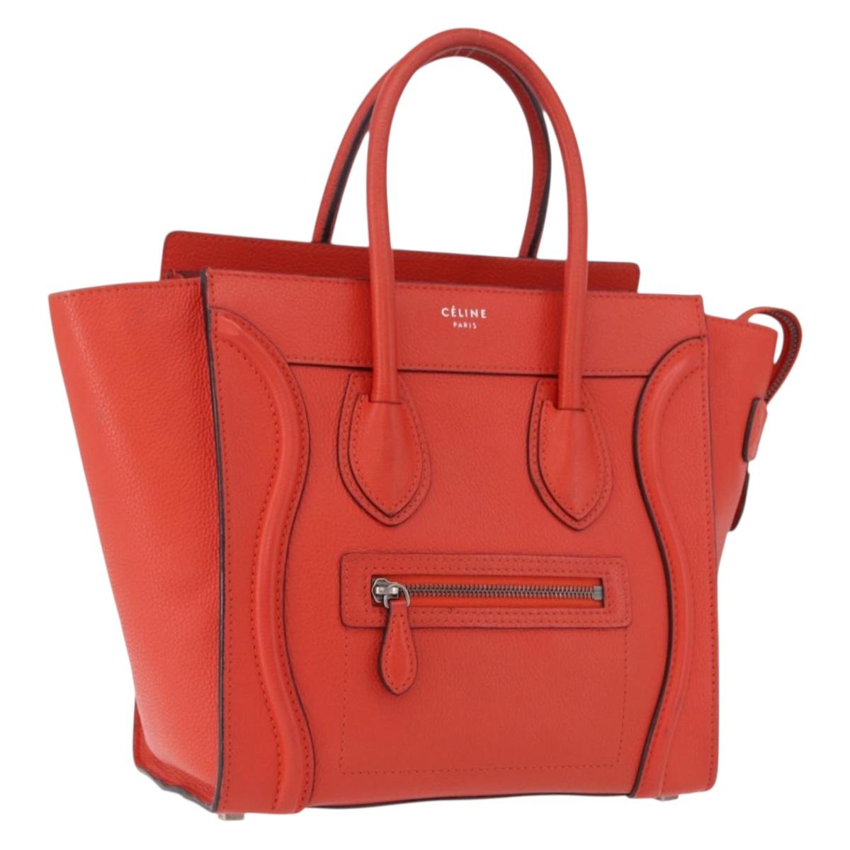 CELINE Luggage Micro Shopper Hand Bag Leather Red Silver Auth 192740A