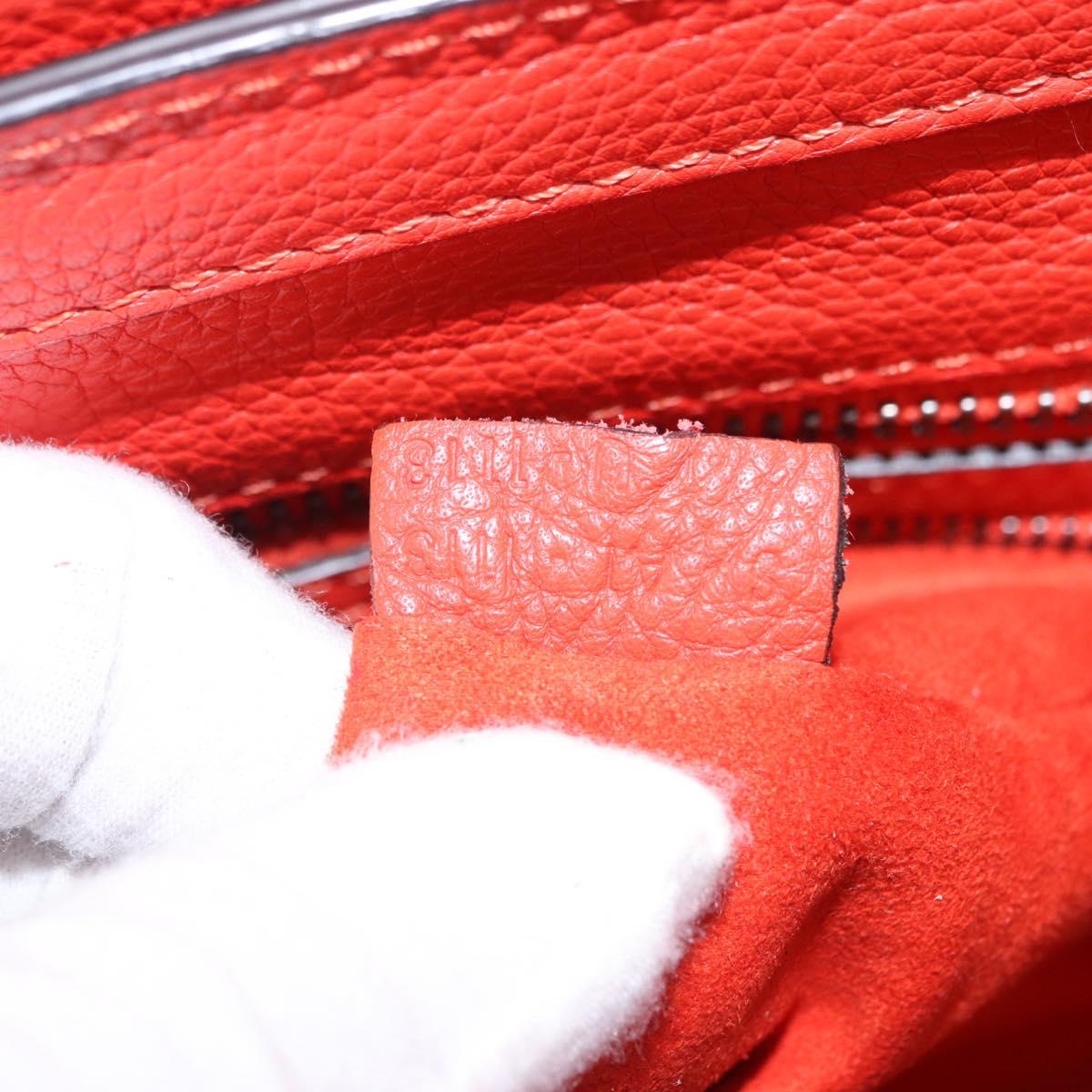 CELINE Luggage Micro Shopper Hand Bag Leather Red Silver Auth 192740A