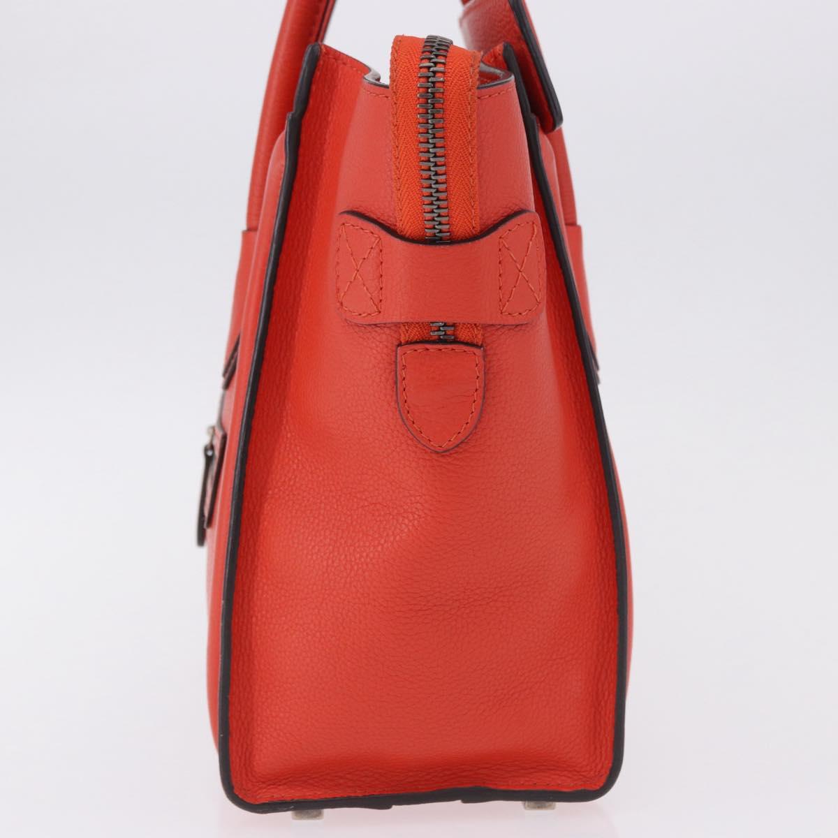 CELINE Luggage Micro Shopper Hand Bag Leather Red Silver Auth 192740A