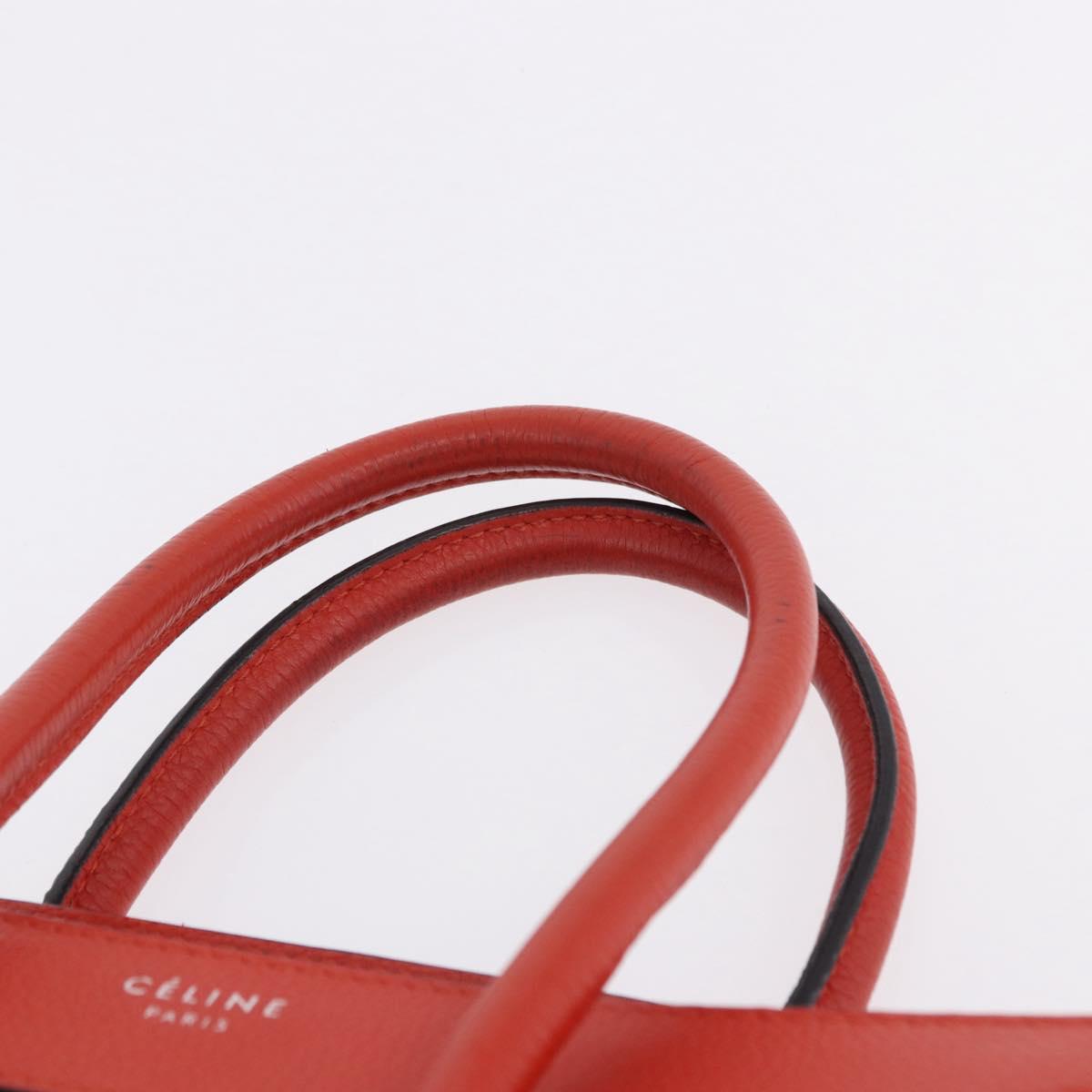 CELINE Luggage Micro Shopper Hand Bag Leather Red Silver Auth 192740A