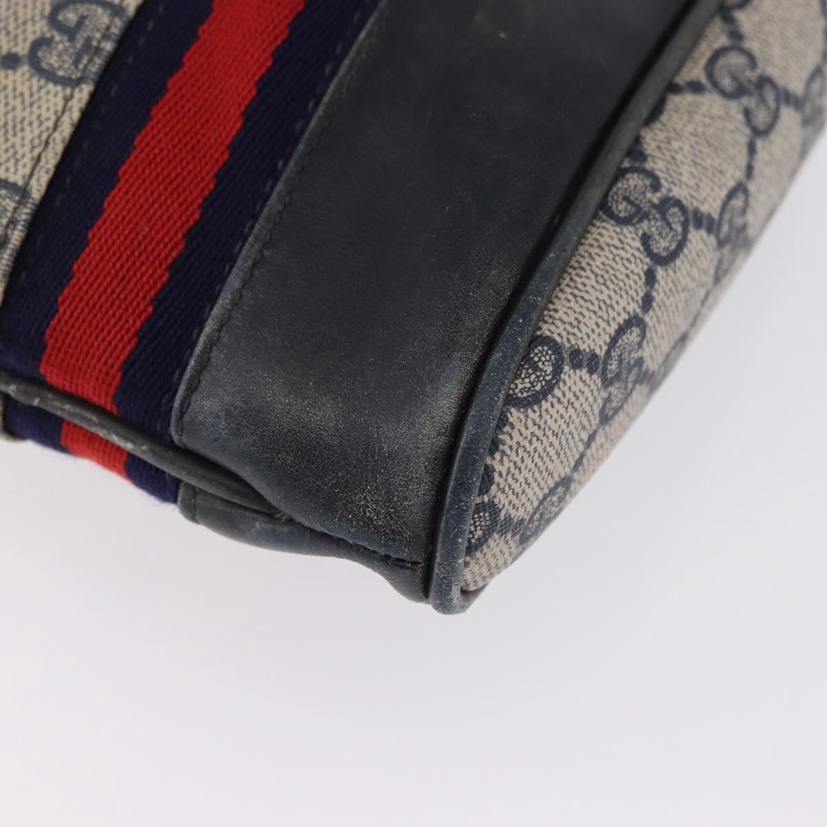 GUCCI GG Supreme Shoulder Bag PVC Leather Navy Gold Tone Auth 192742