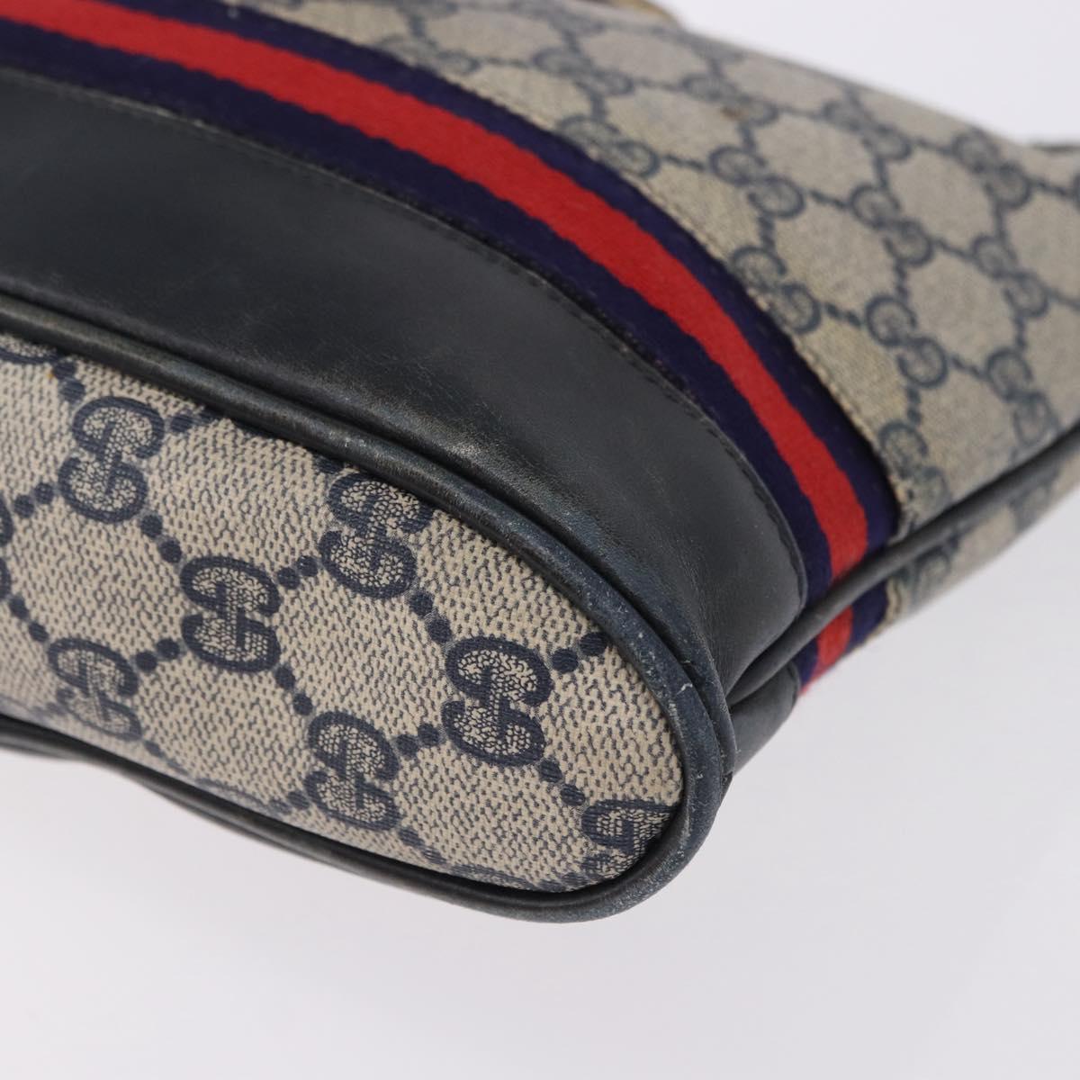GUCCI GG Supreme Shoulder Bag PVC Leather Navy Gold Tone Auth 192742