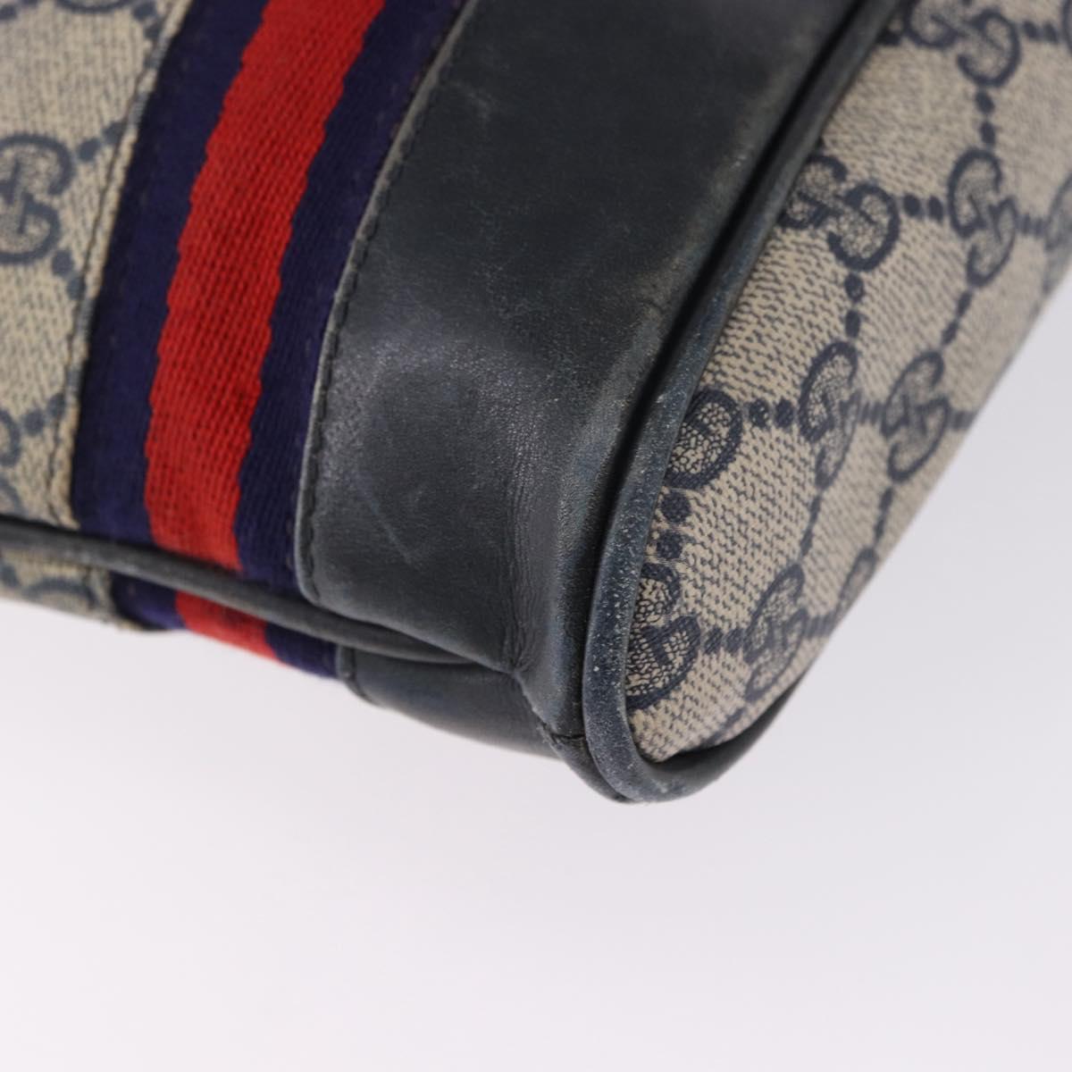 GUCCI GG Supreme Shoulder Bag PVC Leather Navy Gold Tone Auth 192742
