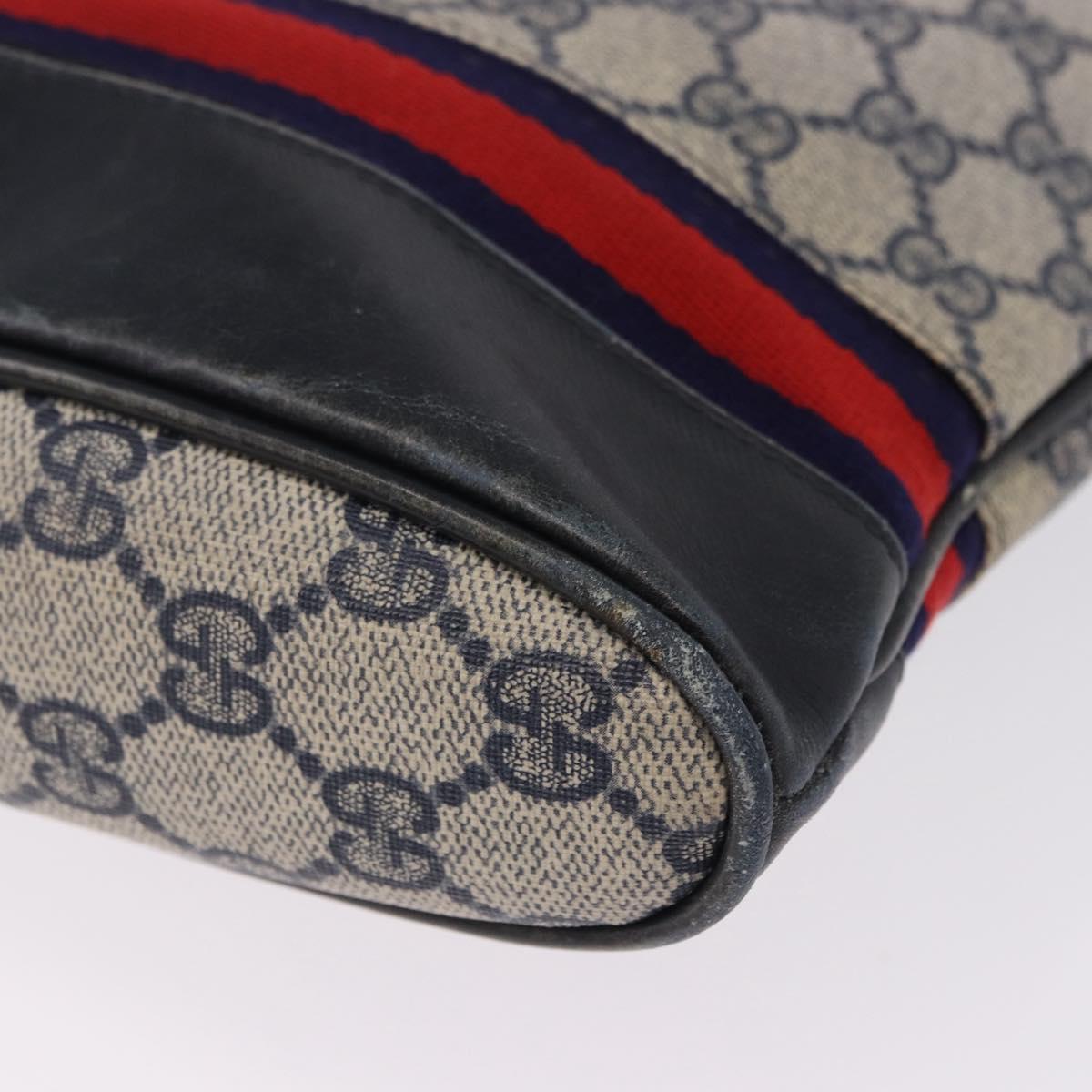 GUCCI GG Supreme Shoulder Bag PVC Leather Navy Gold Tone Auth 192742