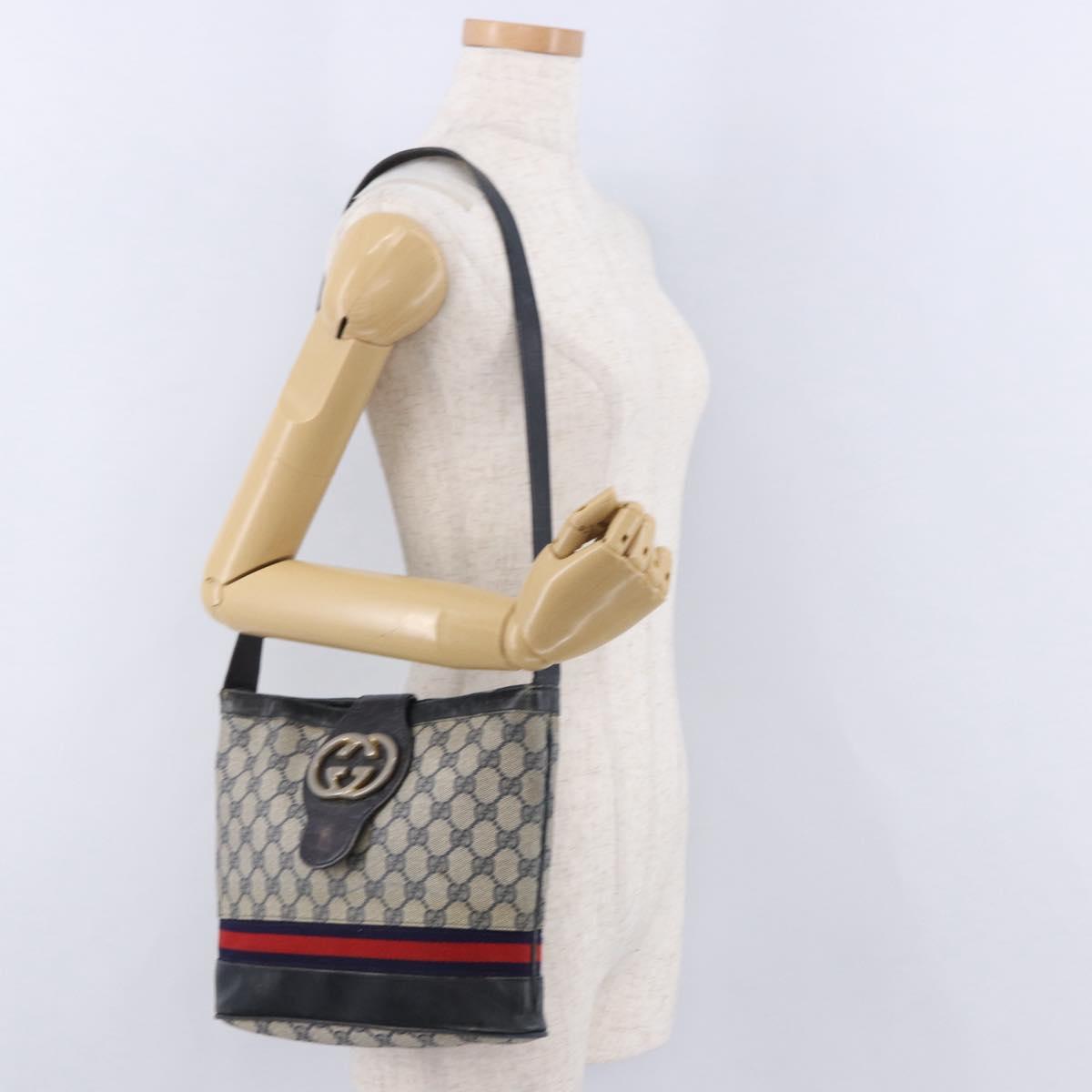 GUCCI GG Supreme Shoulder Bag PVC Leather Navy Gold Tone Auth 192742
