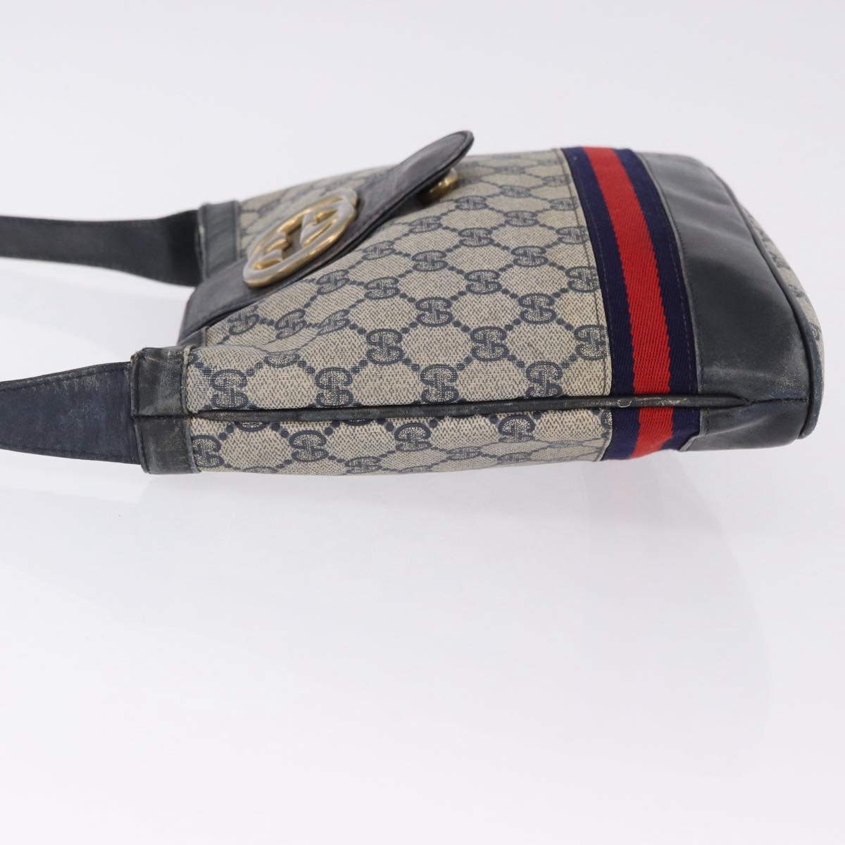 GUCCI GG Supreme Shoulder Bag PVC Leather Navy Gold Tone Auth 192742