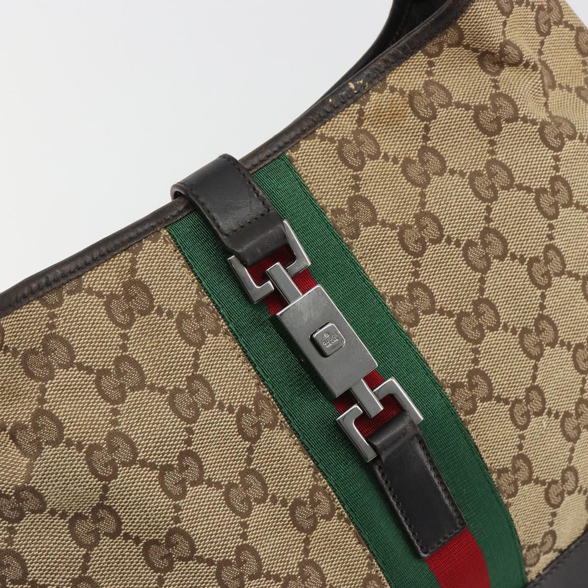 GUCCI GG Canvas Jackie Webb Sherry Line Bag Beige Silver 001 3306 Auth 192743V
