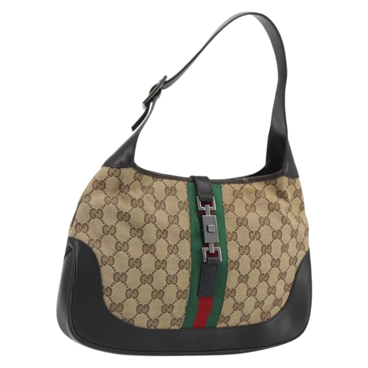 GUCCI GG Canvas Jackie Webb Sherry Line Bag Beige Silver 001 3306 Auth 192743V