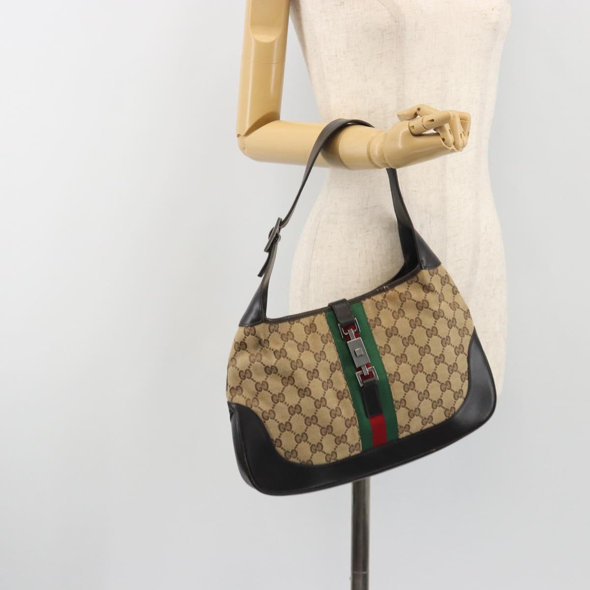 GUCCI GG Canvas Jackie Webb Sherry Line Bag Beige Silver 001 3306 Auth 192743V