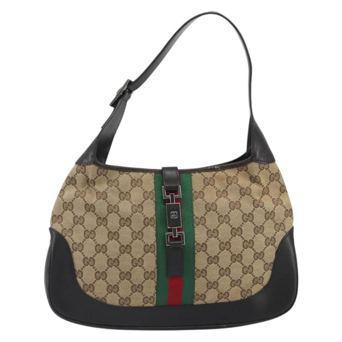 GUCCI GG Canvas Jackie Webb Sherry Line Bag Beige Silver 001 3306 Auth 192743V