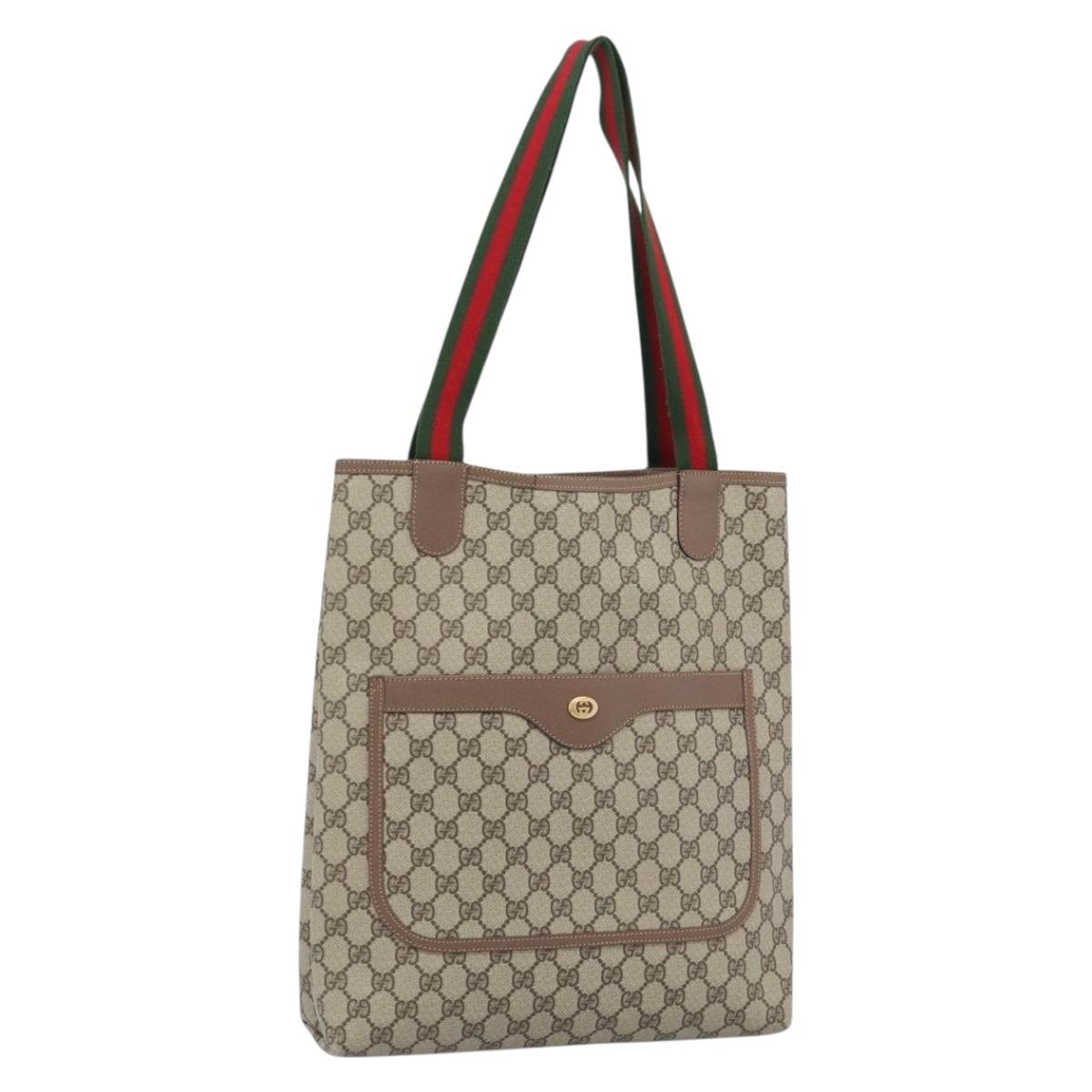 GUCCI GG Supreme Tote Bag PVC Leather Beige Auth 192744