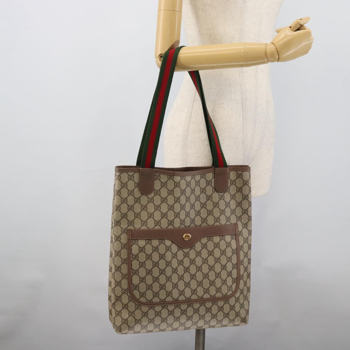 GUCCI GG Supreme Tote Bag PVC Leather Beige Auth 192744