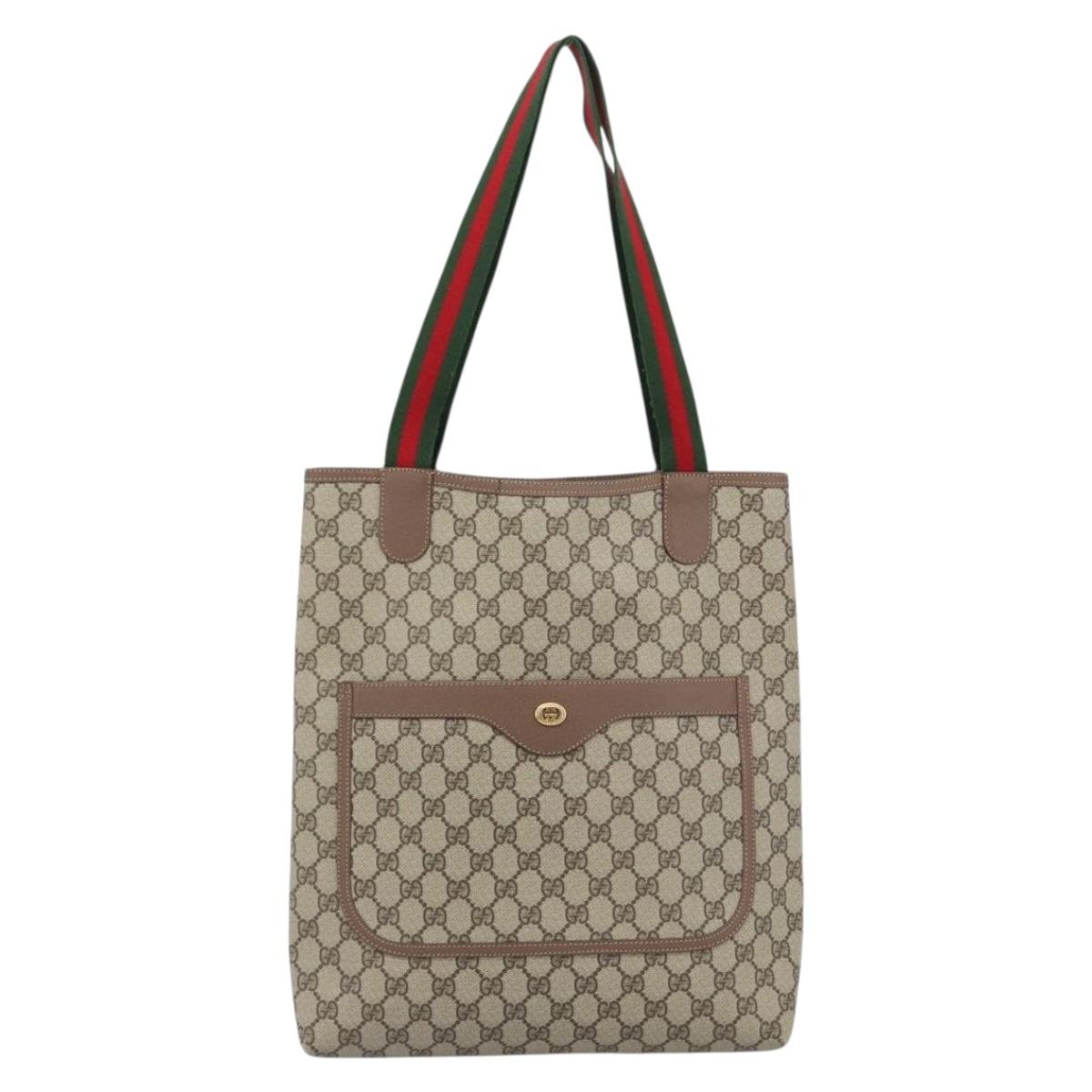 GUCCI GG Supreme Tote Bag PVC Leather Beige Auth 192744