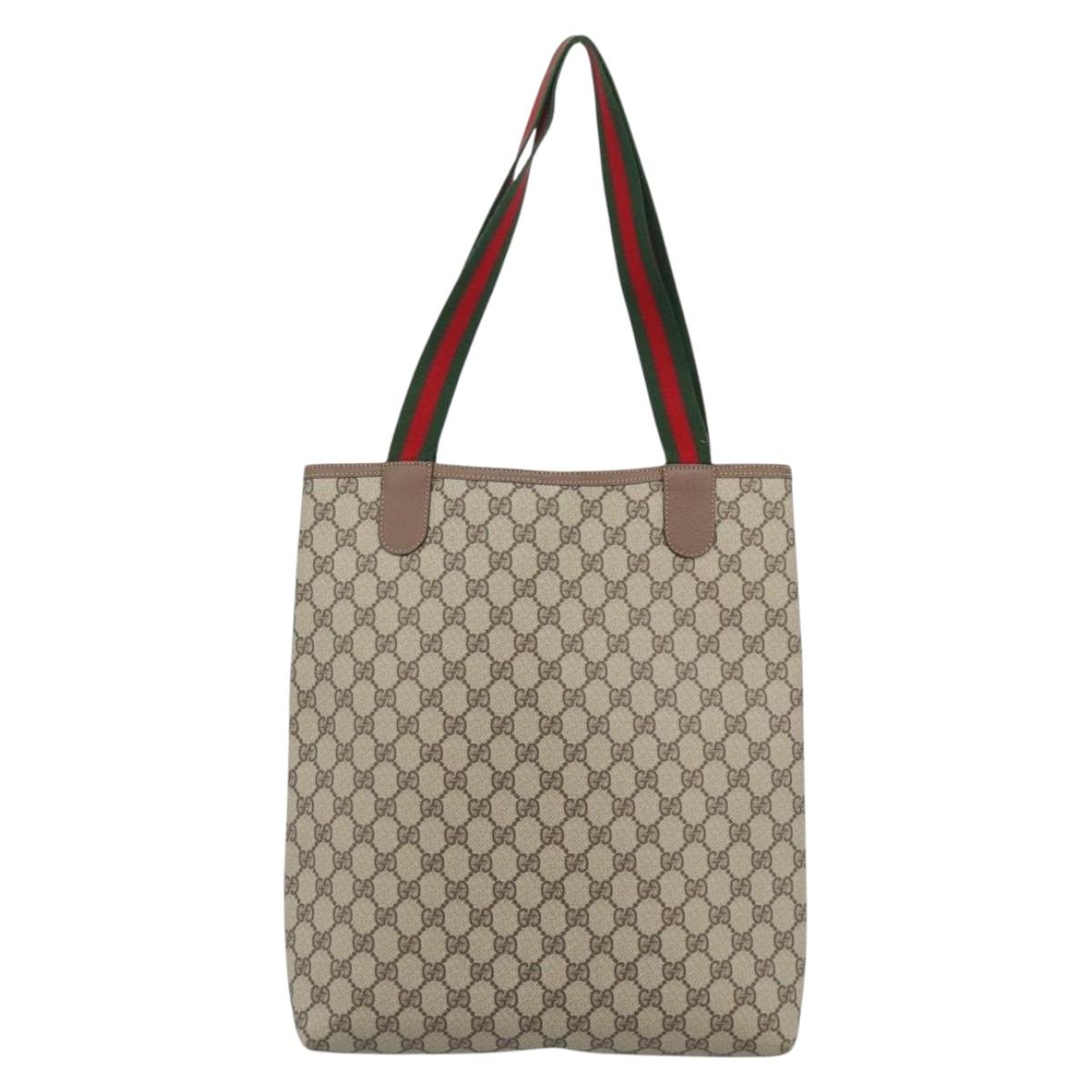 GUCCI GG Supreme Tote Bag PVC Leather Beige Auth 192744