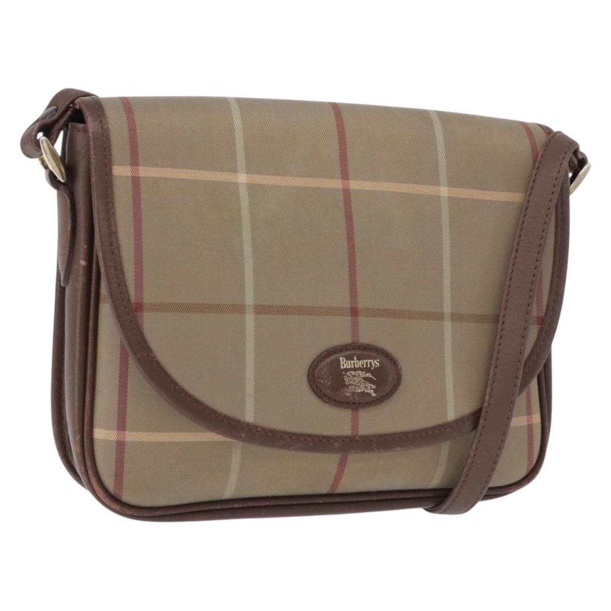 Burberrys Nova Check Shoulder Bag Canvas Brown Gold Tone Auth 192747
