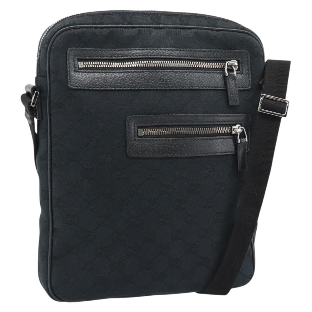 GUCCI GG Canvas Shoulder Bag Black Silver 92551 Auth 192749