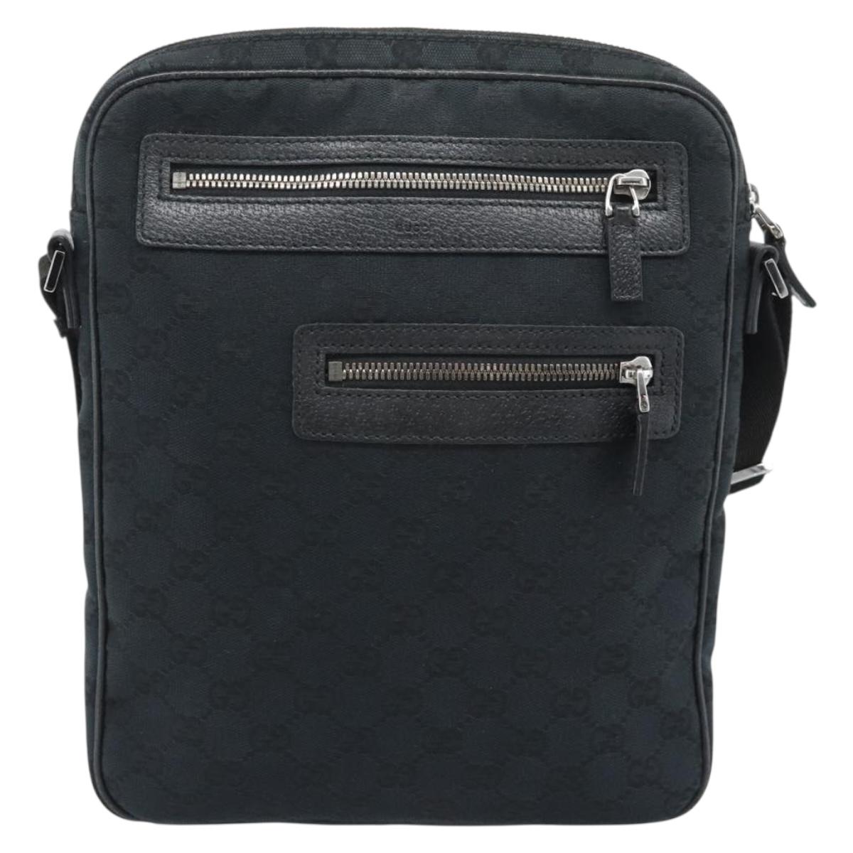 GUCCI GG Canvas Shoulder Bag Black Silver 92551 Auth 192749