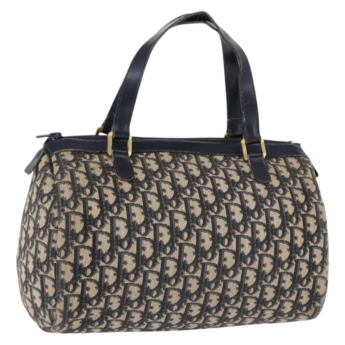 Christian Dior Trotter Canvas Hand Bag Navy Gold Tone Auth 192750
