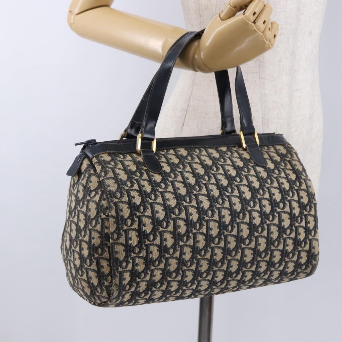 Christian Dior Trotter Canvas Hand Bag Navy Gold Tone Auth 192750