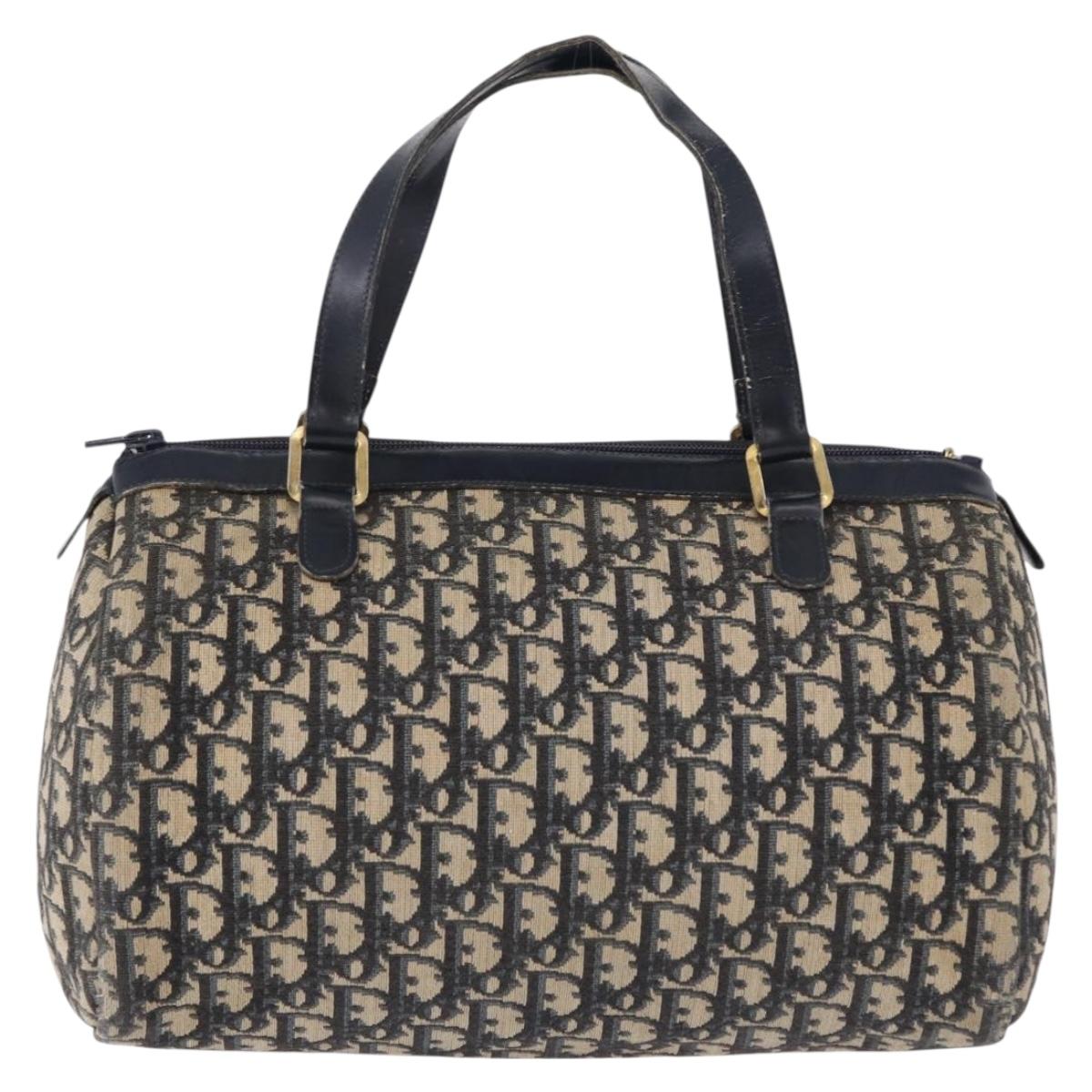 Christian Dior Trotter Canvas Hand Bag Navy Gold Tone Auth 192750