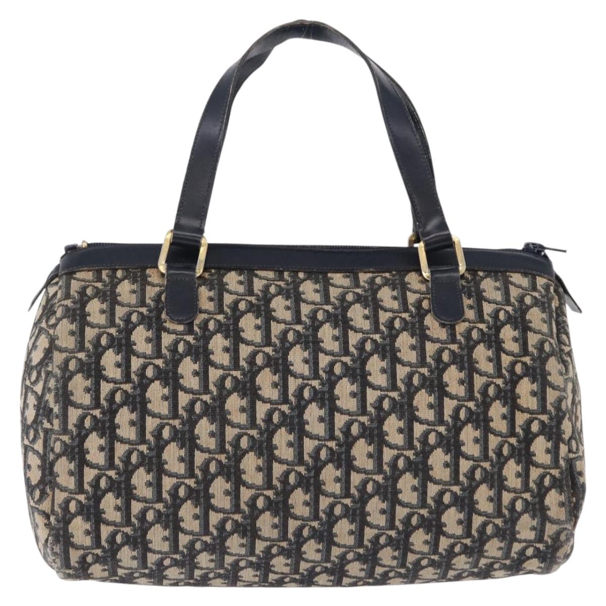 Christian Dior Trotter Canvas Hand Bag Navy Gold Tone Auth 192750