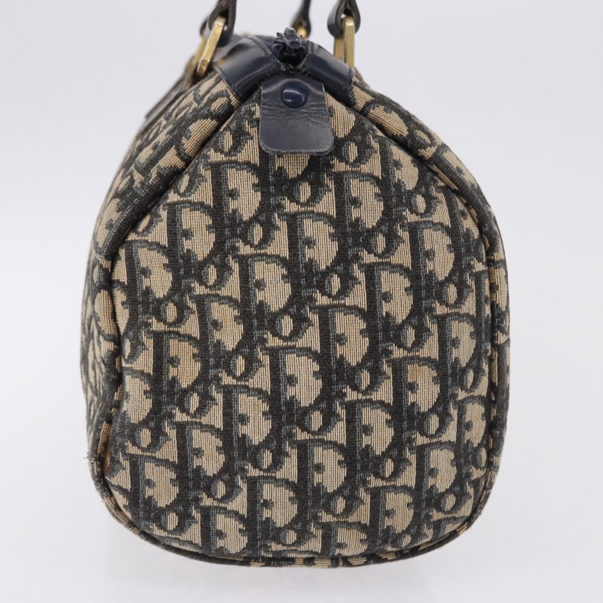 Christian Dior Trotter Canvas Hand Bag Navy Gold Tone Auth 192750