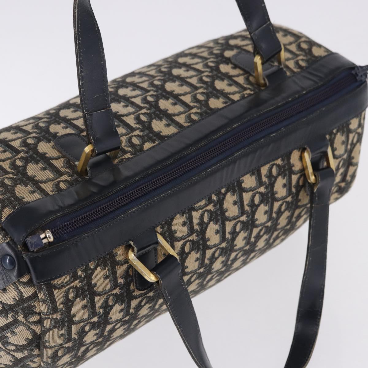 Christian Dior Trotter Canvas Hand Bag Navy Gold Tone Auth 192750