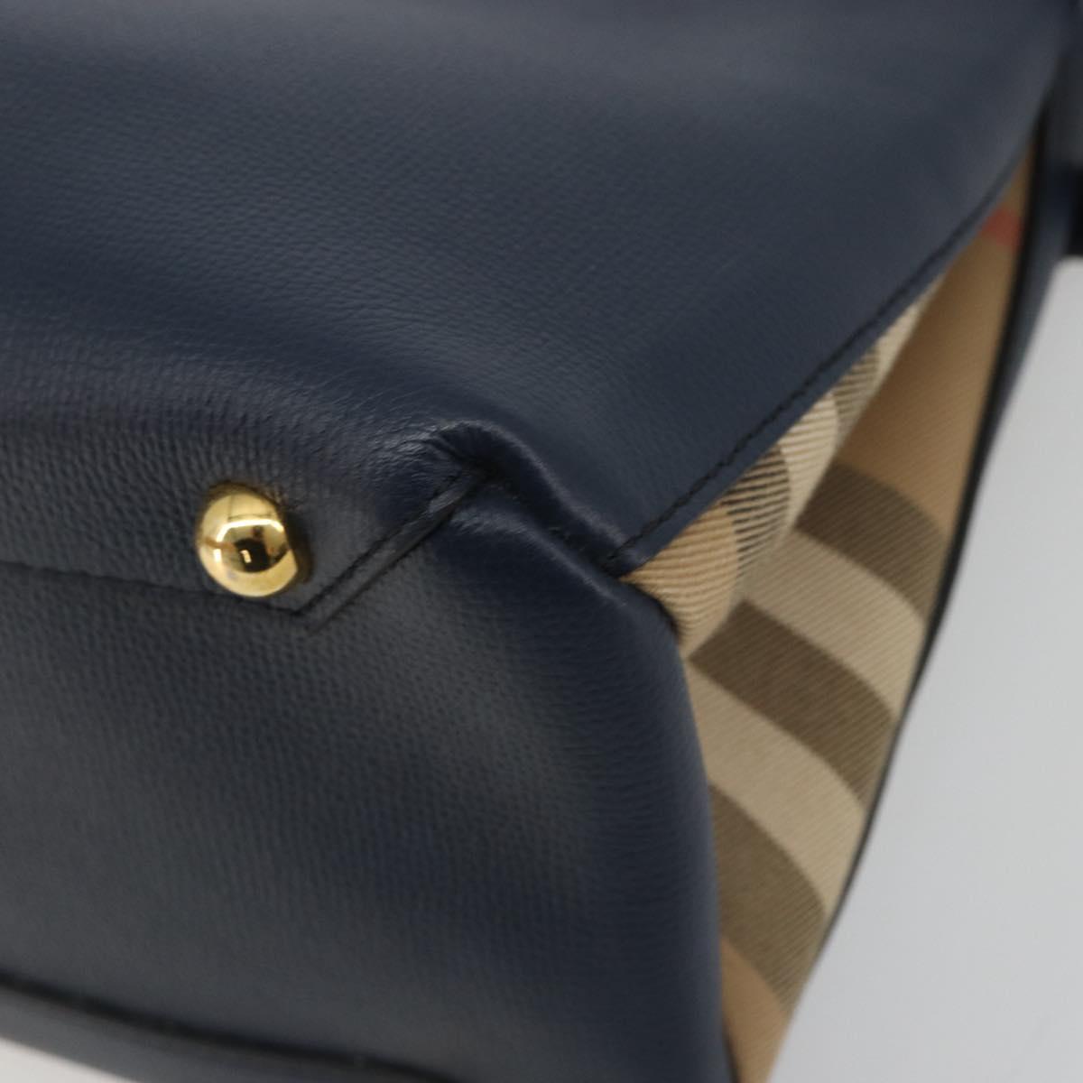 BURBERRY Hand Bag Leather Navy Beige Auth 192751A