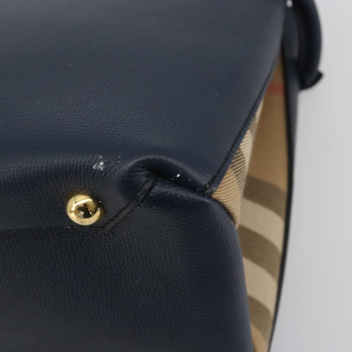 BURBERRY Hand Bag Leather Navy Beige Auth 192751A