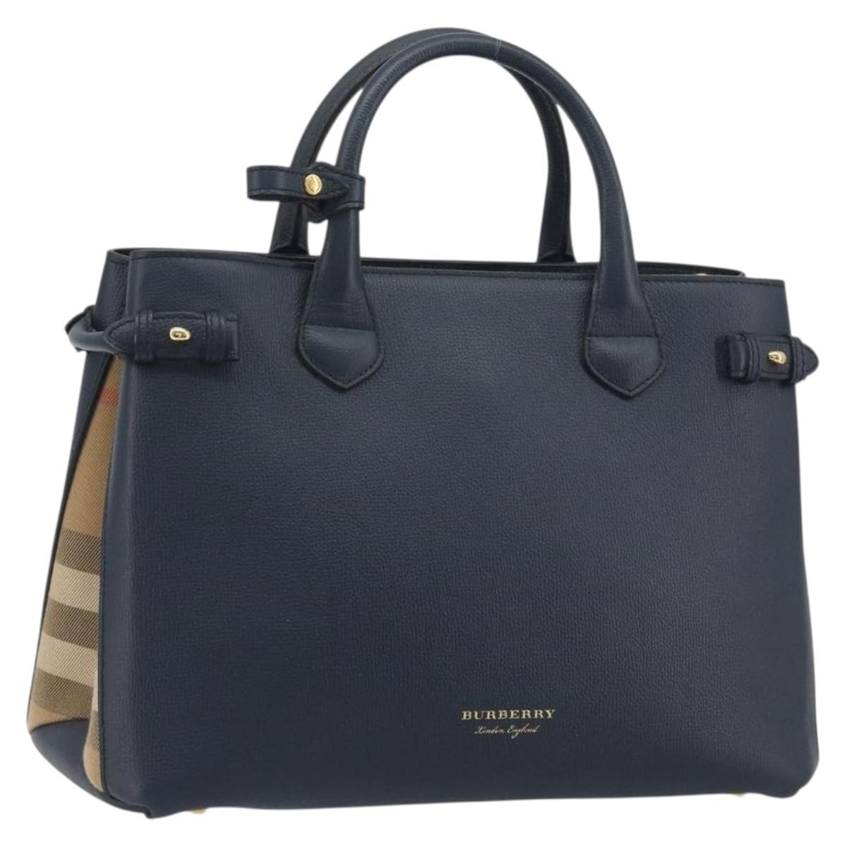 BURBERRY Hand Bag Leather Navy Beige Auth 192751A