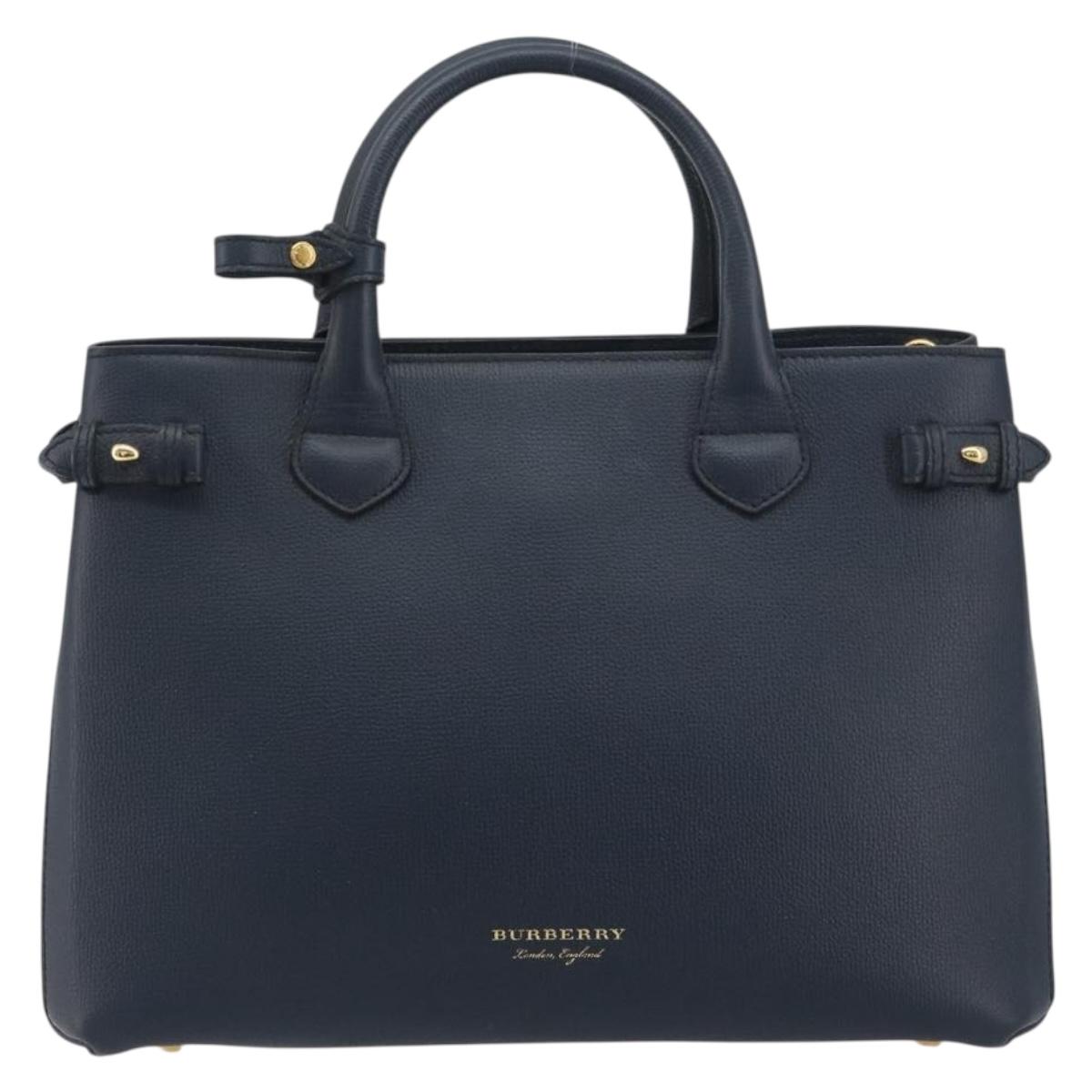BURBERRY Hand Bag Leather Navy Beige Auth 192751A