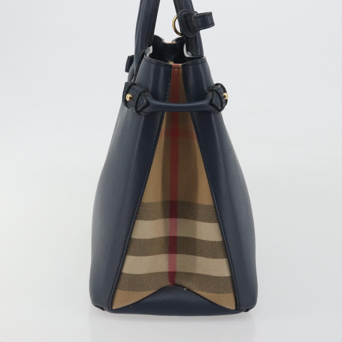 BURBERRY Hand Bag Leather Navy Beige Auth 192751A