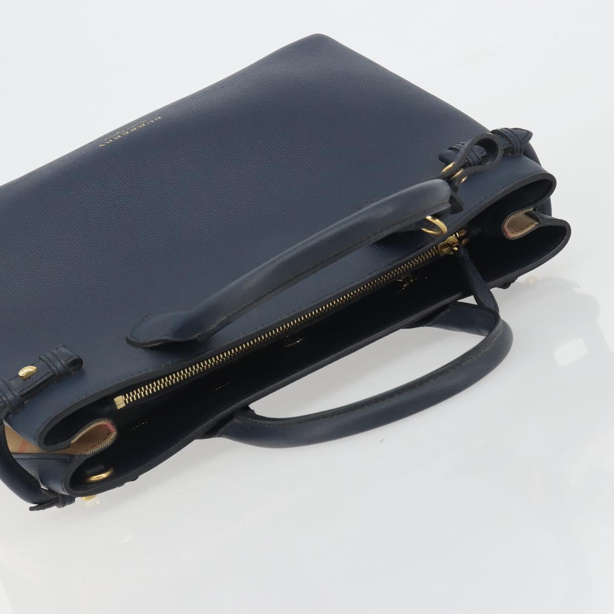 BURBERRY Hand Bag Leather Navy Beige Auth 192751A