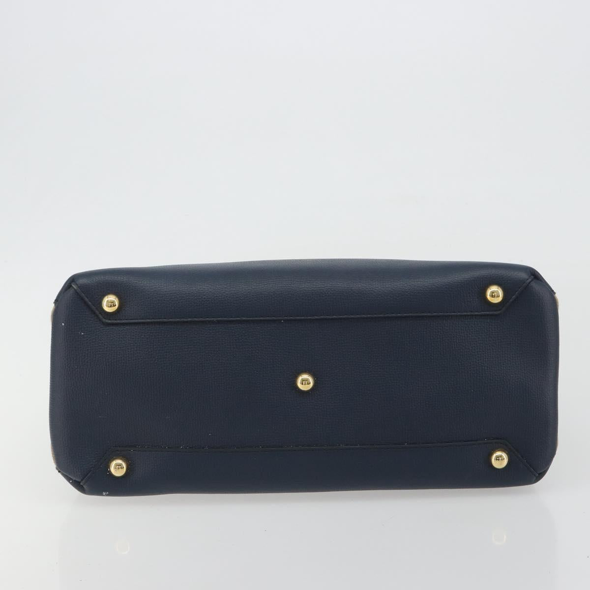 BURBERRY Hand Bag Leather Navy Beige Auth 192751A