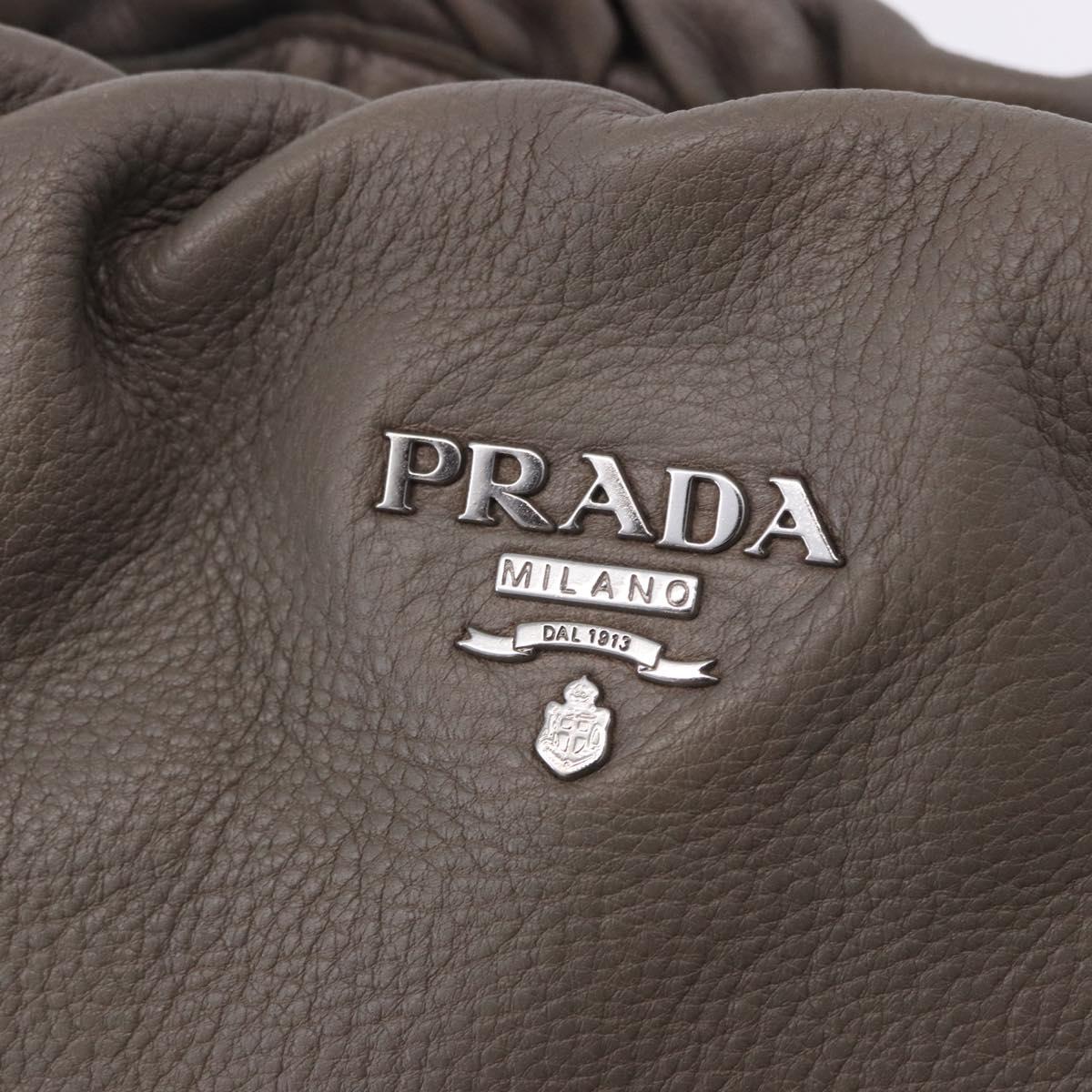 PRADA Shoulder Bag Leather Gray Silver Auth 192752A