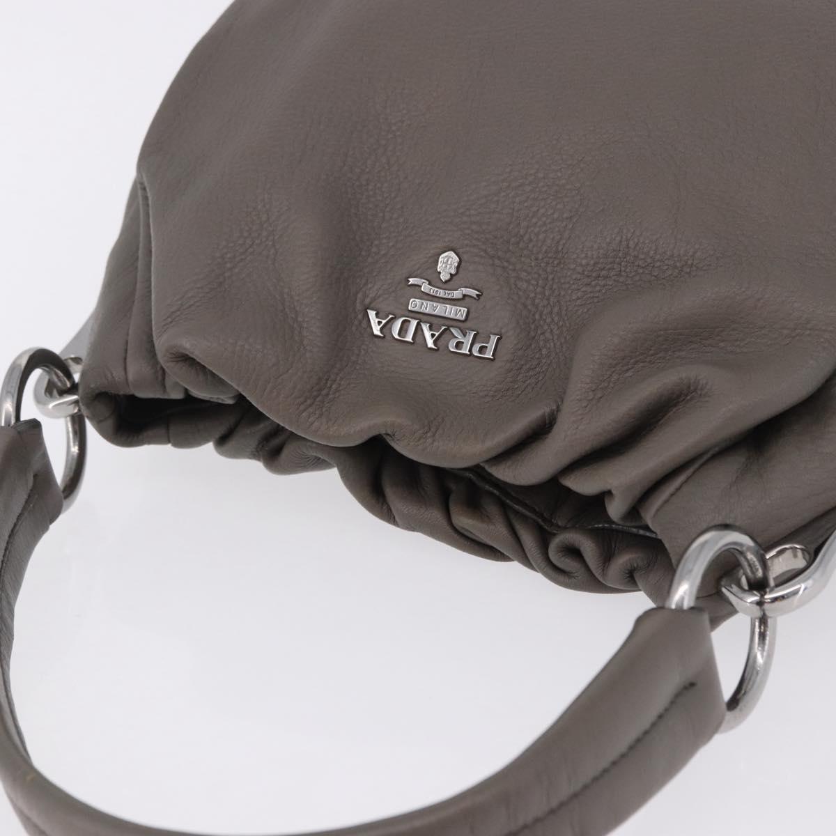 PRADA Shoulder Bag Leather Gray Silver Auth 192752A