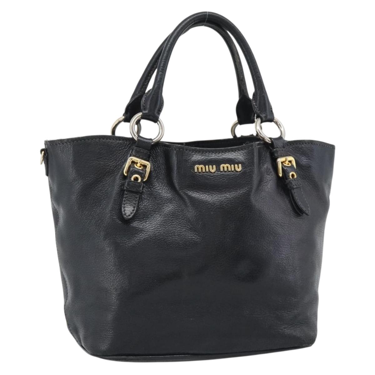 Miu Miu Hand Bag Leather Black Gold Tone Auth 192754