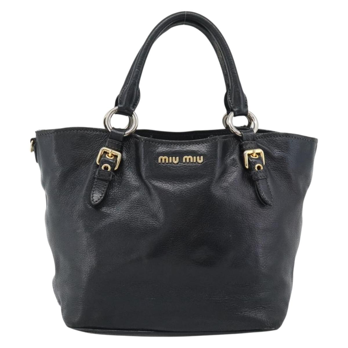 Miu Miu Hand Bag Leather Black Gold Tone Auth 192754