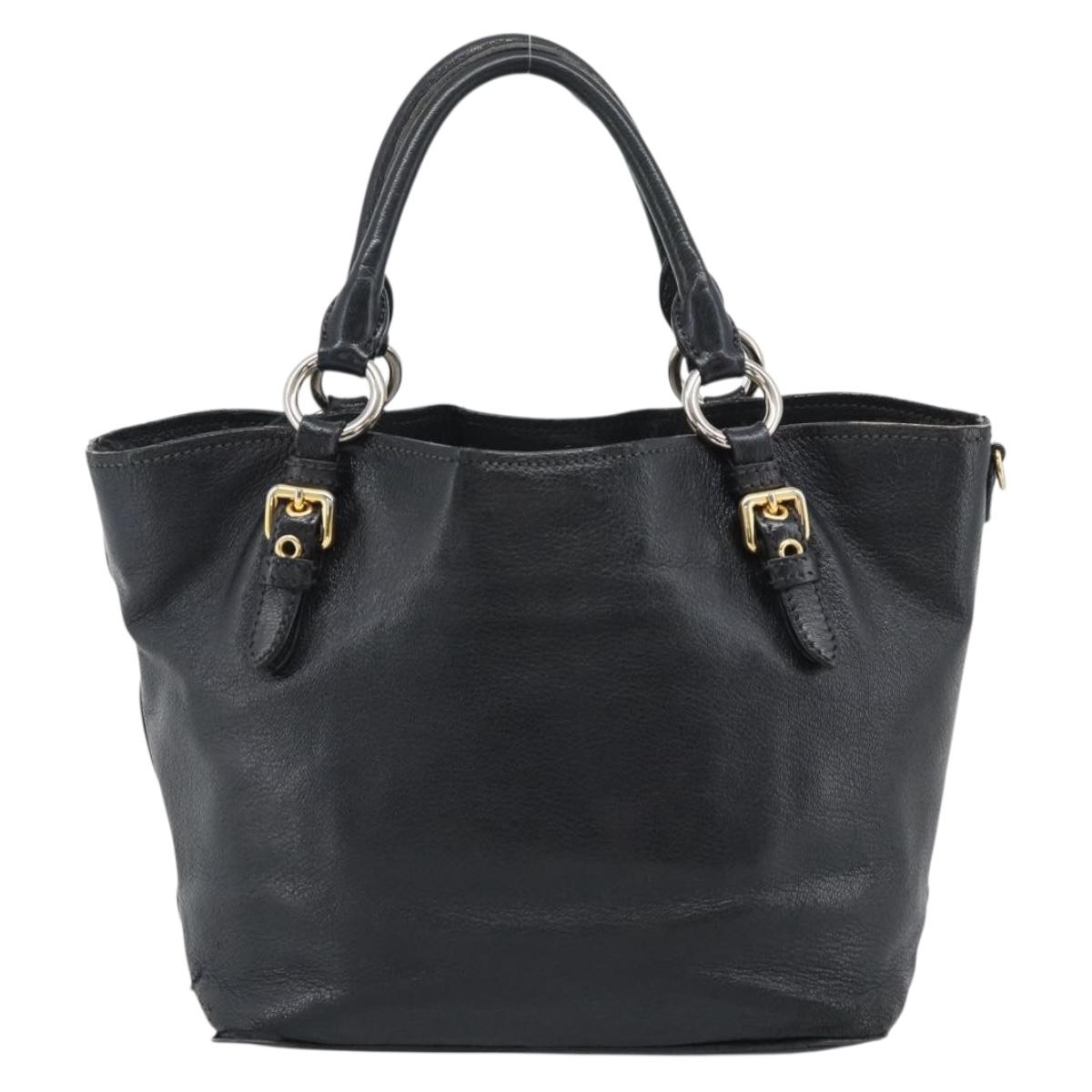 Miu Miu Hand Bag Leather Black Gold Tone Auth 192754