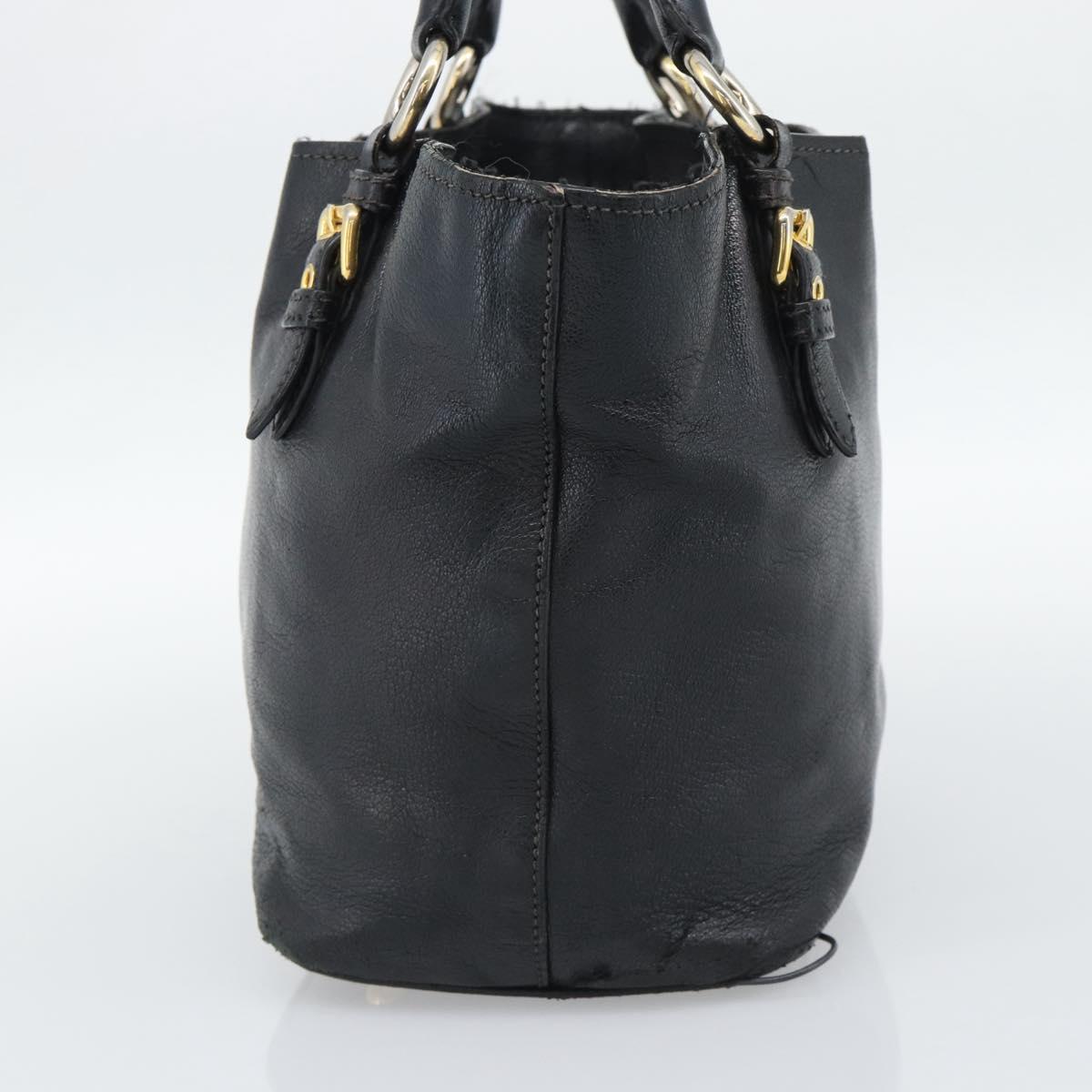 Miu Miu Hand Bag Leather Black Gold Tone Auth 192754