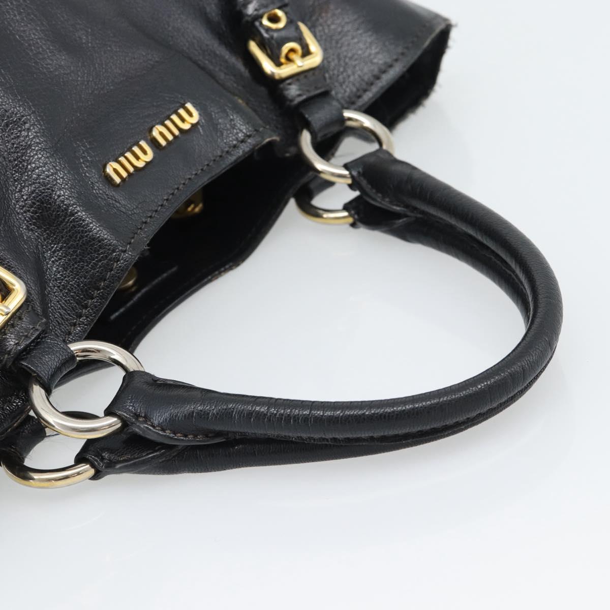 Miu Miu Hand Bag Leather Black Gold Tone Auth 192754
