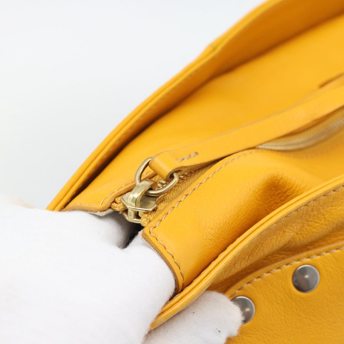 CELINE Hand Bag Leather Yellow Silver Auth 192757A