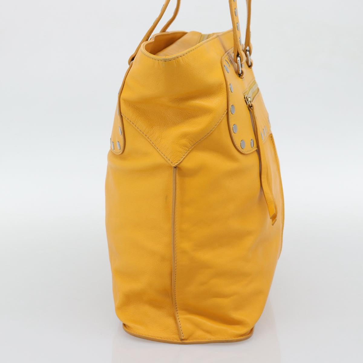 CELINE Hand Bag Leather Yellow Silver Auth 192757A
