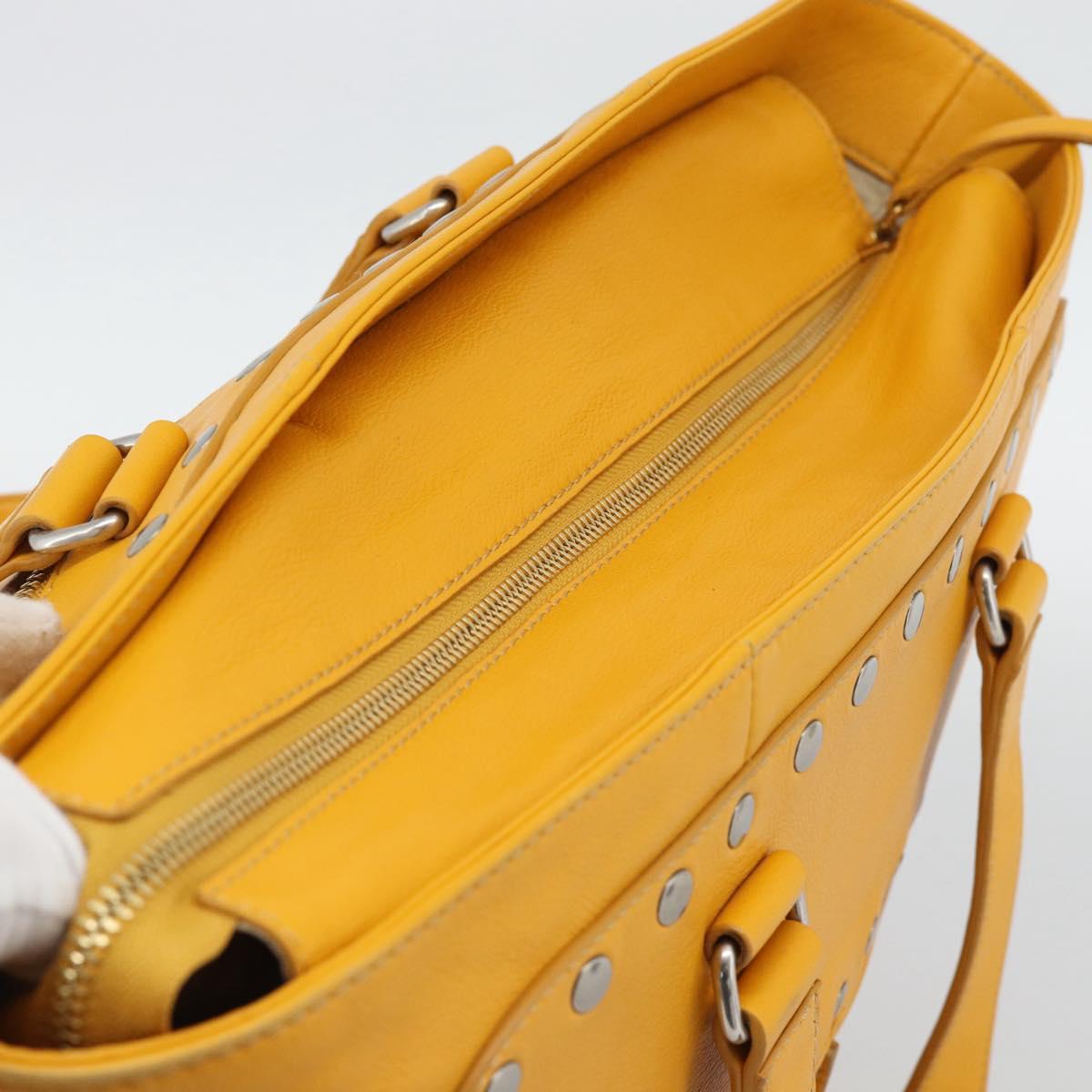 CELINE Hand Bag Leather Yellow Silver Auth 192757A