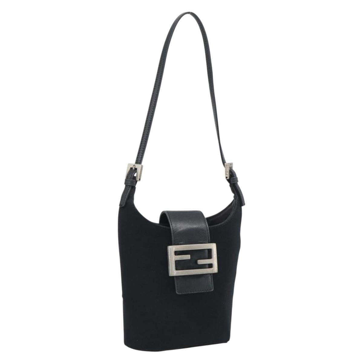 FENDI Mamma Baguette Hand Bag Cotton Black Silver Auth 192758A