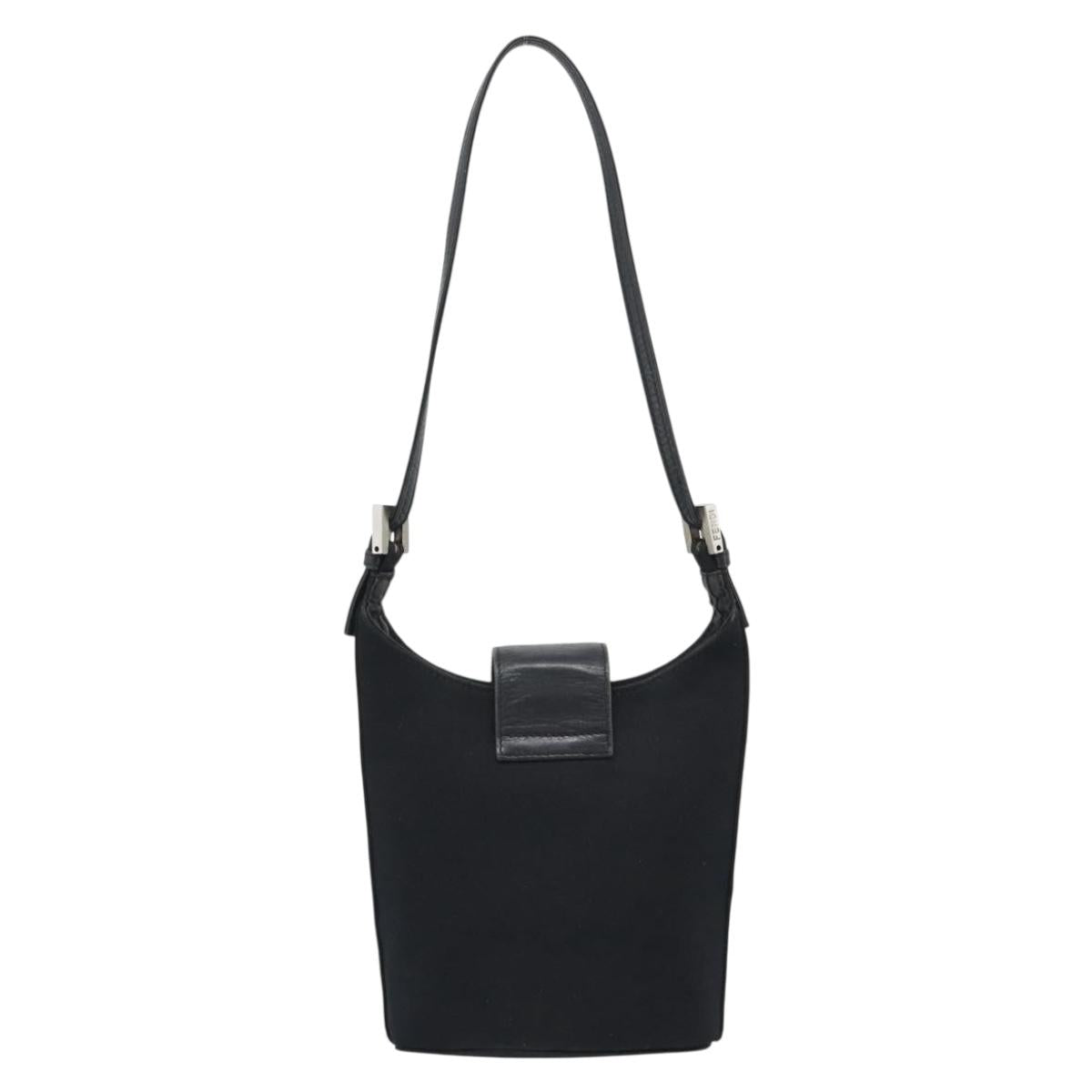 FENDI Mamma Baguette Hand Bag Cotton Black Silver Auth 192758A