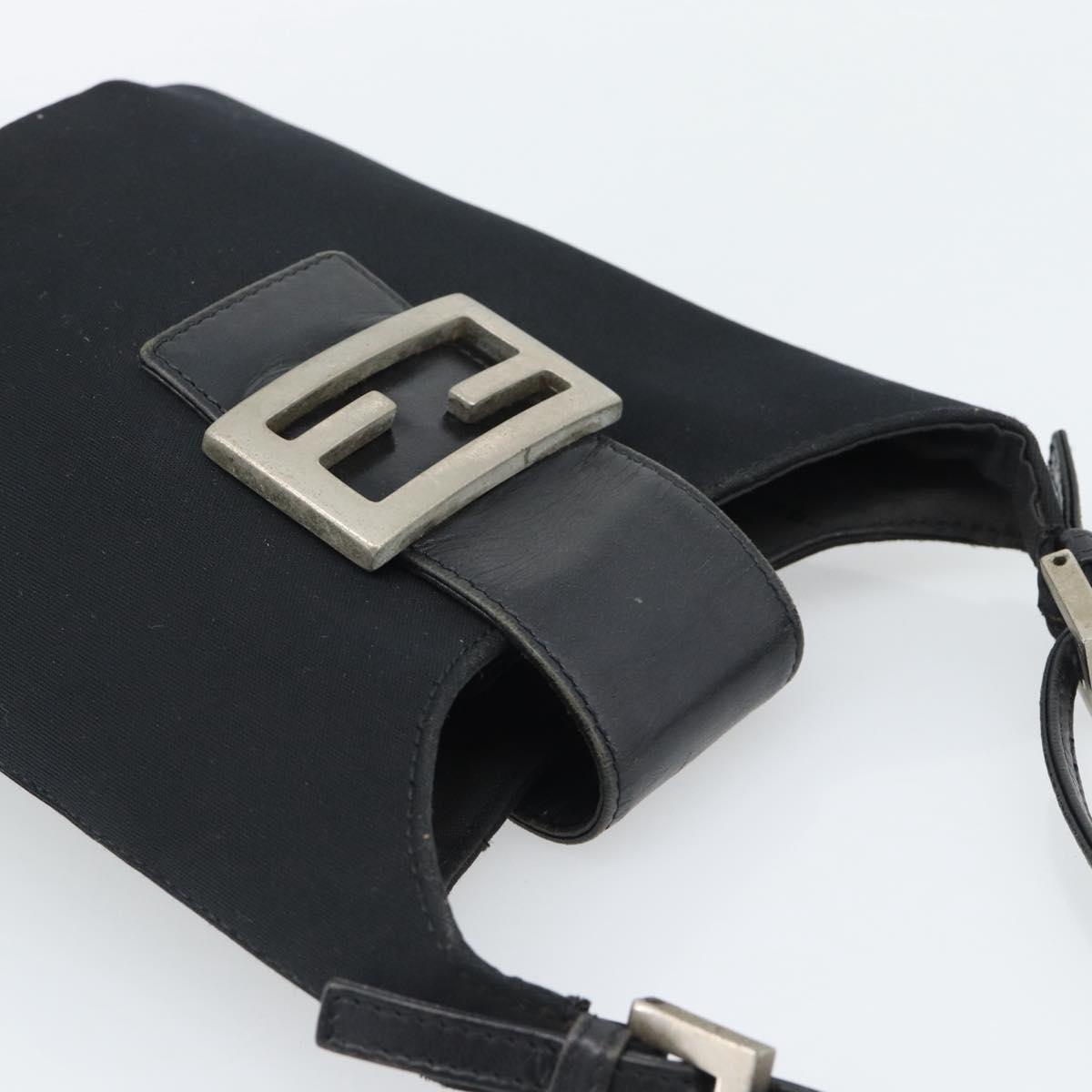 FENDI Mamma Baguette Hand Bag Cotton Black Silver Auth 192758A